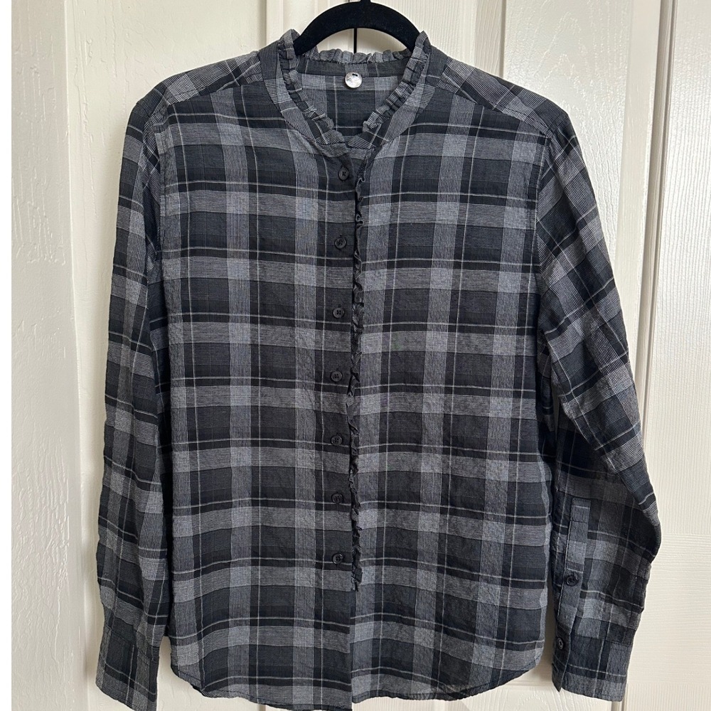 Margaret‎ O'Leary Plaid Ruffle Collar Button Down Blouse - Small